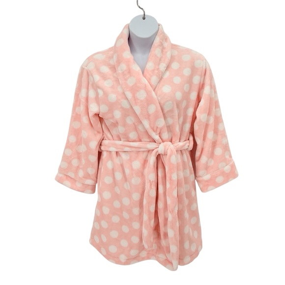 Kate Spade NWT Plush Polka Dot Robe Pink White Belted Lounge Wms Size Medium - Picture 2 of 8